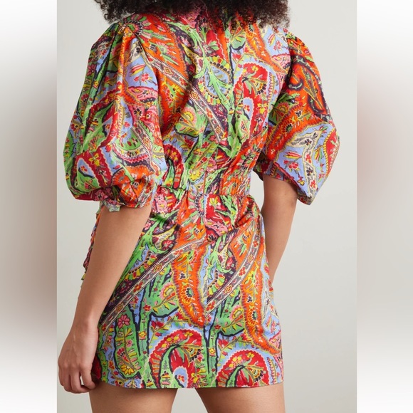 Rhode Pia Draped Ruched Printed Cotton-Voile Mini Dress Size XS - Picture 4 of 11